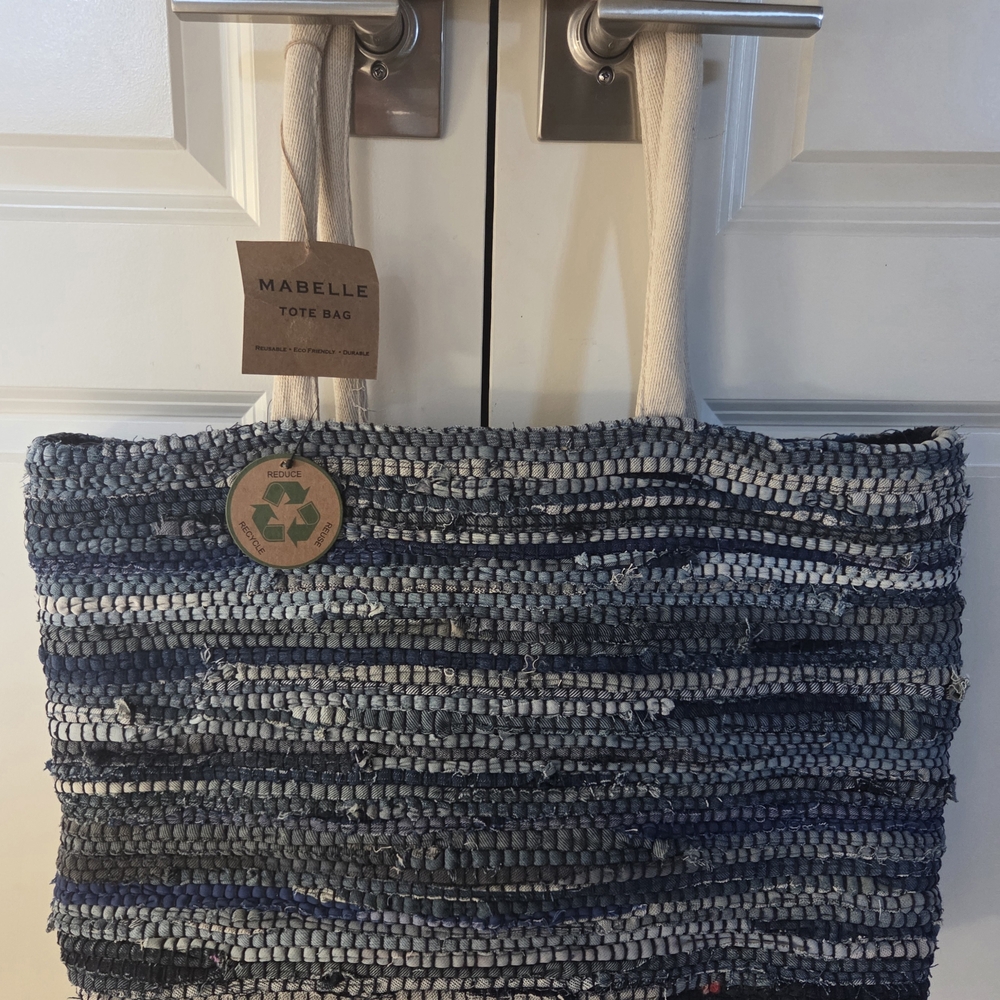 Woven Blue and Gray Tote Bag